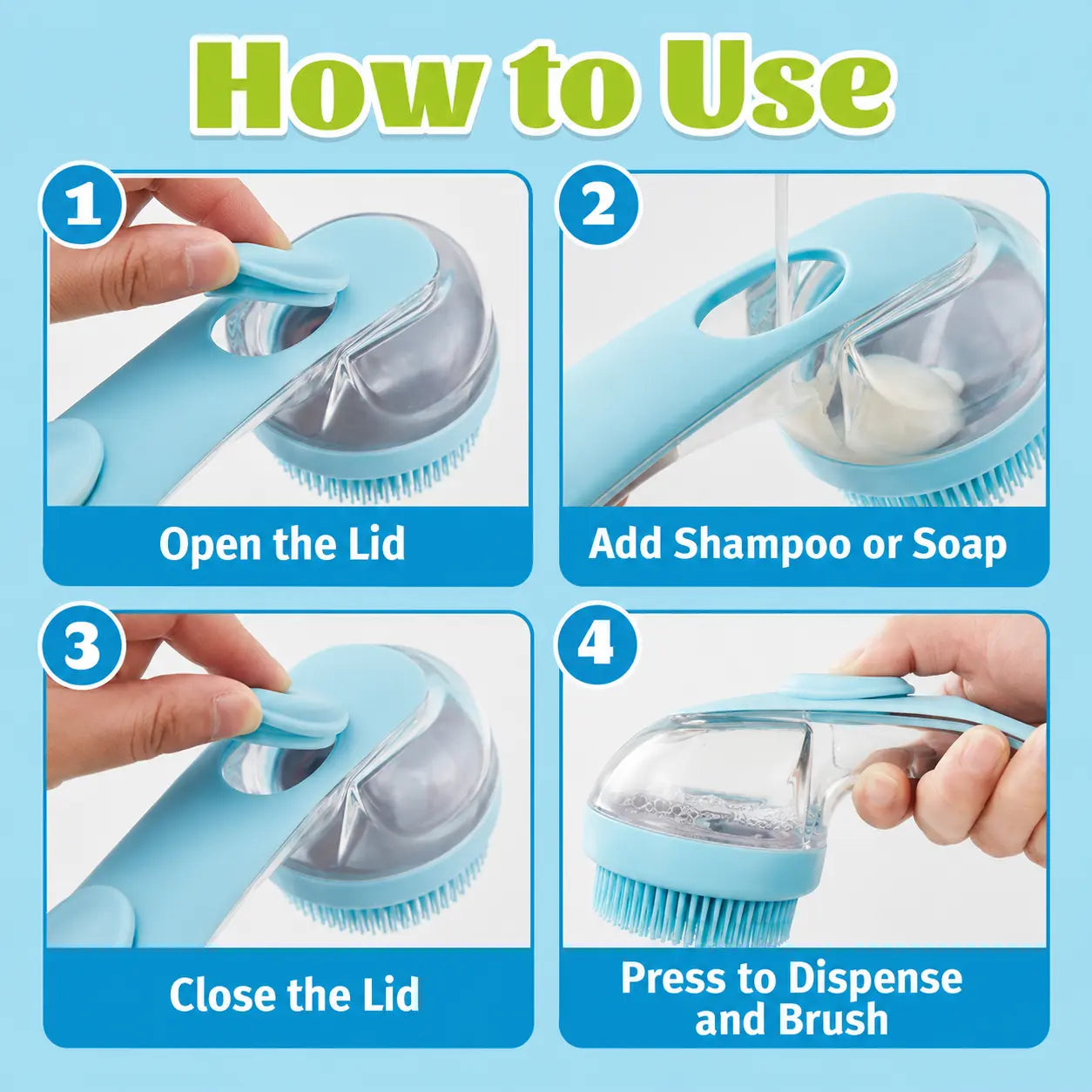 Ergonomic Pet Bath Brush with Shampoo Dispenser for Dogs and Cats - Gentle Massage Grooming Tool and Essential Bathing Supply