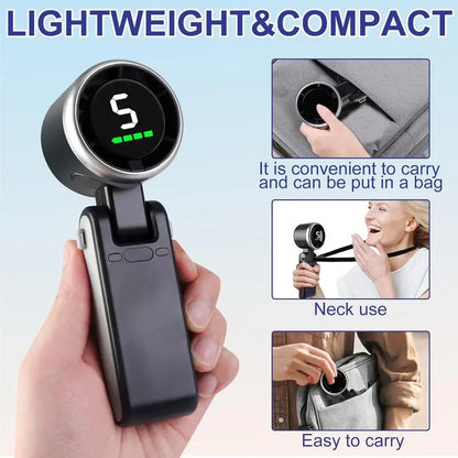 Ultimate Portable Handheld Turbo Fan - 5 Speed Settings, 4000mAh Battery, 10 Hours of Cool Air, 3-in-1 Rechargeable Fan for Outdoor Adventures & Perfect Father's Day Gift!