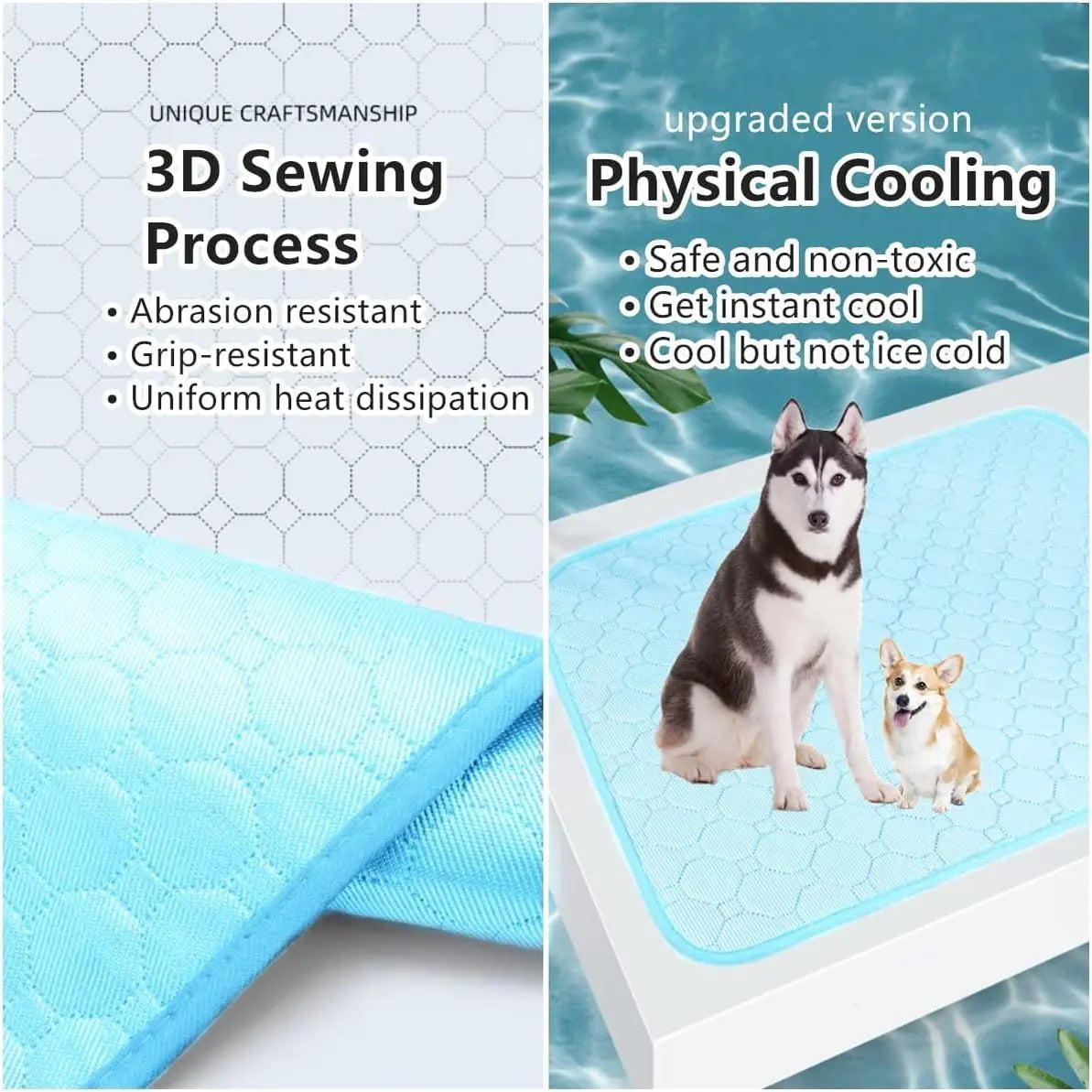 Dog Cooling Mat - Premium Ice Silk Pet Cooling Blanket for Indoor & Outdoor Use, Ideal for Kennels, Crates, and Cars (Blue, Large 28" x 22")