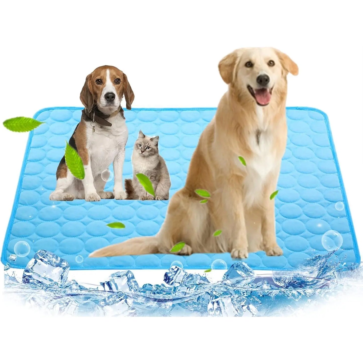 Dog Cooling Mat - Premium Ice Silk Pet Cooling Blanket for Indoor & Outdoor Use, Ideal for Kennels, Crates, and Cars (Blue, Large 28" x 22")