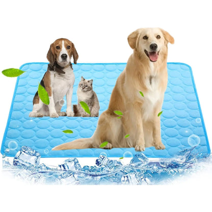 Dog Cooling Mat - Premium Ice Silk Pet Cooling Blanket for Indoor & Outdoor Use, Ideal for Kennels, Crates, and Cars (Blue, Large 28" x 22")