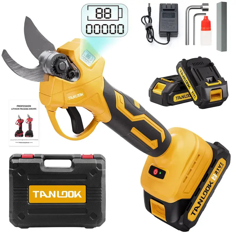 SUKESEM Cordless Electric Pruning Shears - 21V Battery-Powered Heavy-Duty Branch Cutter with LCD Display for Tree Trimming and Pruning Tasks