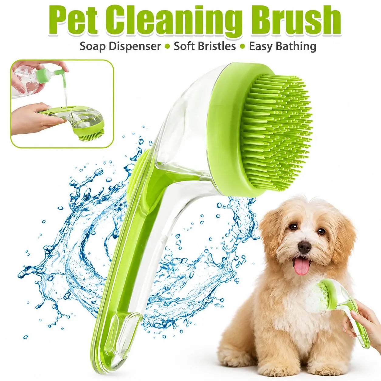 Ergonomic Pet Bath Brush with Shampoo Dispenser for Dogs and Cats - Gentle Massage Grooming Tool and Essential Bathing Supply