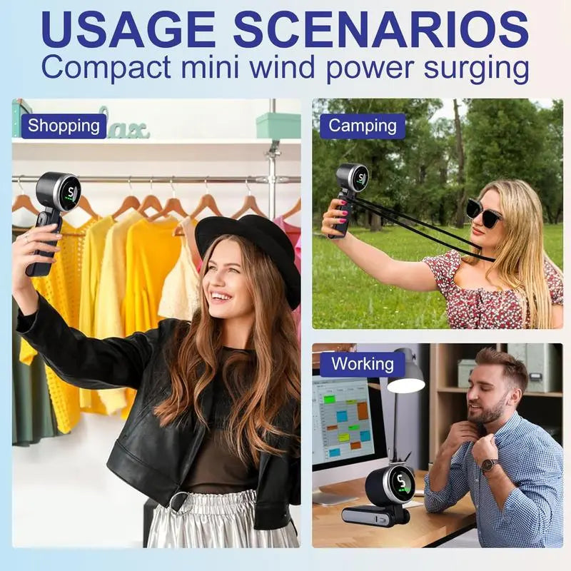 Ultimate Portable Handheld Turbo Fan - 5 Speed Settings, 4000mAh Battery, 10 Hours of Cool Air, 3-in-1 Rechargeable Fan for Outdoor Adventures & Perfect Father's Day Gift!