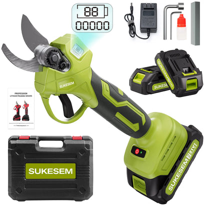 SUKESEM Cordless Electric Pruning Shears - 21V Battery-Powered Heavy-Duty Branch Cutter with LCD Display for Tree Trimming and Pruning Tasks