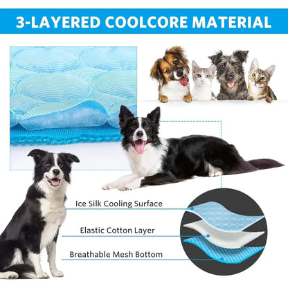 Dog Cooling Mat - Premium Ice Silk Pet Cooling Blanket for Indoor & Outdoor Use, Ideal for Kennels, Crates, and Cars (Blue, Large 28" x 22")