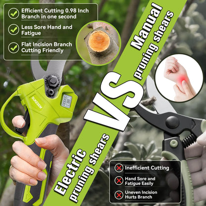 SUKESEM Cordless Electric Pruning Shears - 21V Battery-Powered Heavy-Duty Branch Cutter with LCD Display for Tree Trimming and Pruning Tasks