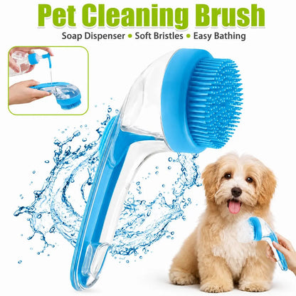 Ergonomic Pet Bath Brush with Shampoo Dispenser for Dogs and Cats - Gentle Massage Grooming Tool and Essential Bathing Supply