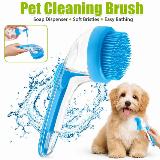 Ergonomic Pet Bath Brush with Shampoo Dispenser for Dogs and Cats - Gentle Massage Grooming Tool and Essential Bathing Supply