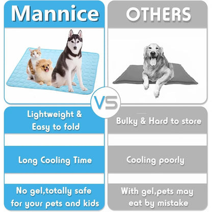 Dog Cooling Mat - Premium Ice Silk Pet Cooling Blanket for Indoor & Outdoor Use, Ideal for Kennels, Crates, and Cars (Blue, Large 28" x 22")