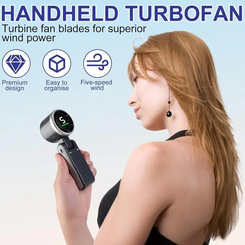 Ultimate Portable Handheld Turbo Fan - 5 Speed Settings, 4000mAh Battery, 10 Hours of Cool Air, 3-in-1 Rechargeable Fan for Outdoor Adventures & Perfect Father's Day Gift!