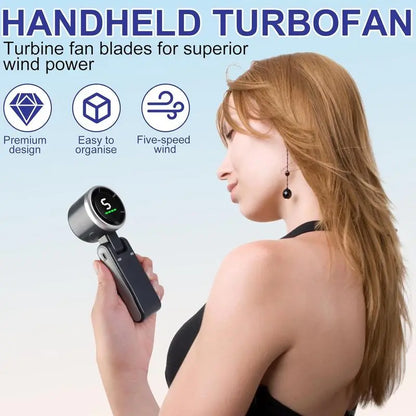 Ultimate Portable Handheld Turbo Fan - 5 Speed Settings, 4000mAh Battery, 10 Hours of Cool Air, 3-in-1 Rechargeable Fan for Outdoor Adventures & Perfect Father's Day Gift!