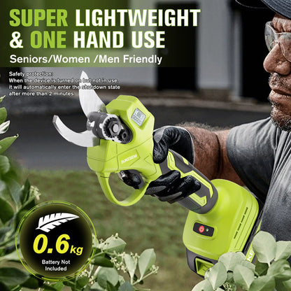 SUKESEM Cordless Electric Pruning Shears - 21V Battery-Powered Heavy-Duty Branch Cutter with LCD Display for Tree Trimming and Pruning Tasks