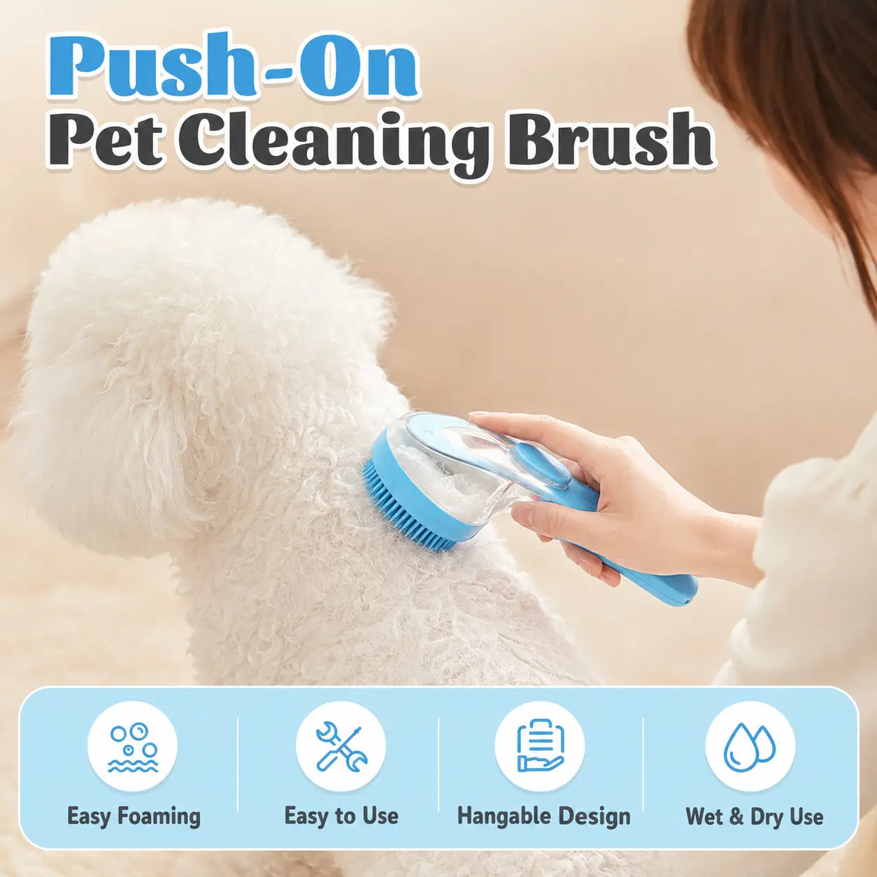 Ergonomic Pet Bath Brush with Shampoo Dispenser for Dogs and Cats - Gentle Massage Grooming Tool and Essential Bathing Supply