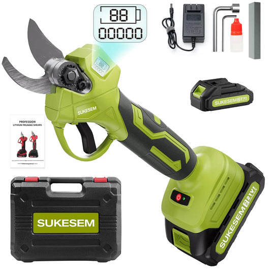 SUKESEM Cordless Electric Pruning Shears - 21V Battery-Powered Heavy-Duty Branch Cutter with LCD Display for Tree Trimming and Pruning Tasks