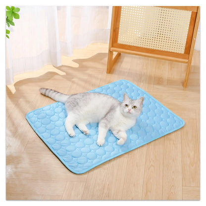 Dog Cooling Mat - Premium Ice Silk Pet Cooling Blanket for Indoor & Outdoor Use, Ideal for Kennels, Crates, and Cars (Blue, Large 28" x 22")