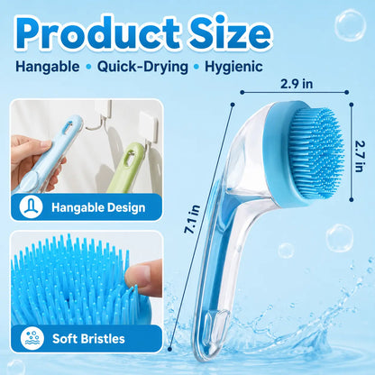 Ergonomic Pet Bath Brush with Shampoo Dispenser for Dogs and Cats - Gentle Massage Grooming Tool and Essential Bathing Supply