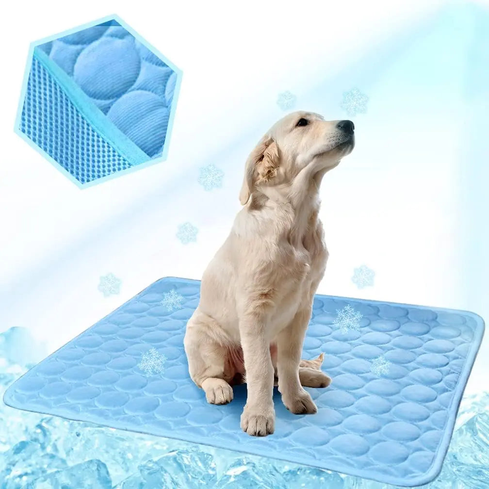 Dog Cooling Mat - Premium Ice Silk Pet Cooling Blanket for Indoor & Outdoor Use, Ideal for Kennels, Crates, and Cars (Blue, Large 28" x 22")