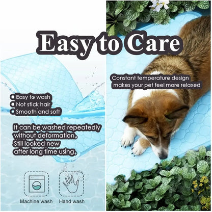 Dog Cooling Mat - Premium Ice Silk Pet Cooling Blanket for Indoor & Outdoor Use, Ideal for Kennels, Crates, and Cars (Blue, Large 28" x 22")
