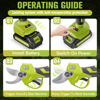 SUKESEM Cordless Electric Pruning Shears - 21V Battery-Powered Heavy-Duty Branch Cutter with LCD Display for Tree Trimming and Pruning Tasks