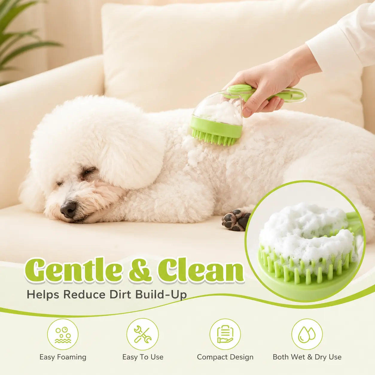 Ergonomic Pet Bath Brush with Shampoo Dispenser for Dogs and Cats - Gentle Massage Grooming Tool and Essential Bathing Supply