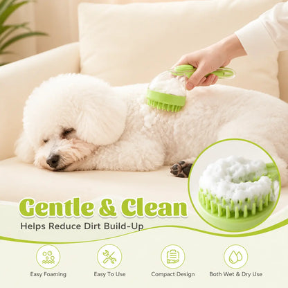 Ergonomic Pet Bath Brush with Shampoo Dispenser for Dogs and Cats - Gentle Massage Grooming Tool and Essential Bathing Supply