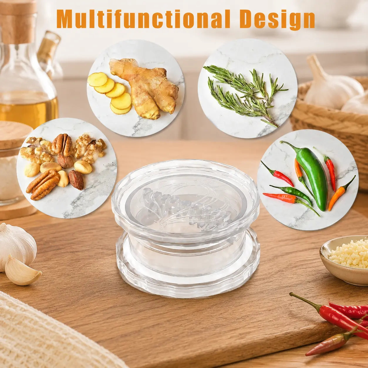 Manual Garlic Mincer - Durable and Convenient Kitchen Tool for Garlic, Onion, and Ginger Preparation