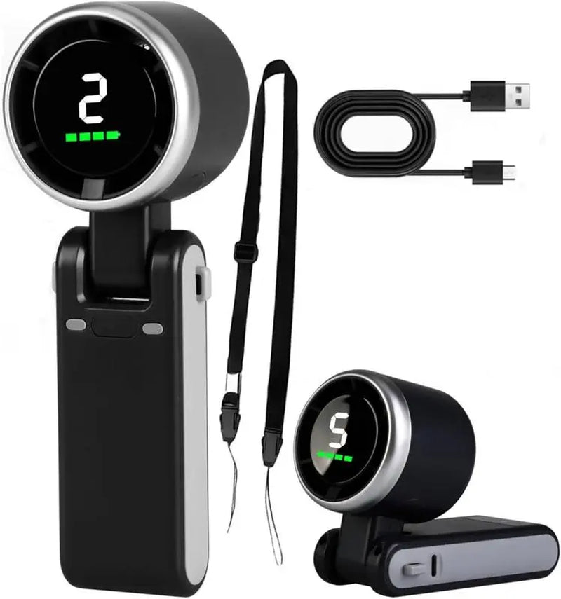 Ultimate Portable Handheld Turbo Fan - 5 Speed Settings, 4000mAh Battery, 10 Hours of Cool Air, 3-in-1 Rechargeable Fan for Outdoor Adventures & Perfect Father's Day Gift!