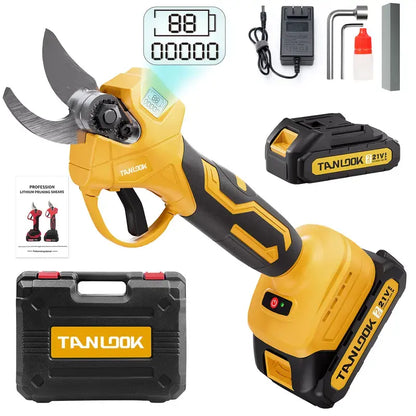 SUKESEM Cordless Electric Pruning Shears - 21V Battery-Powered Heavy-Duty Branch Cutter with LCD Display for Tree Trimming and Pruning Tasks