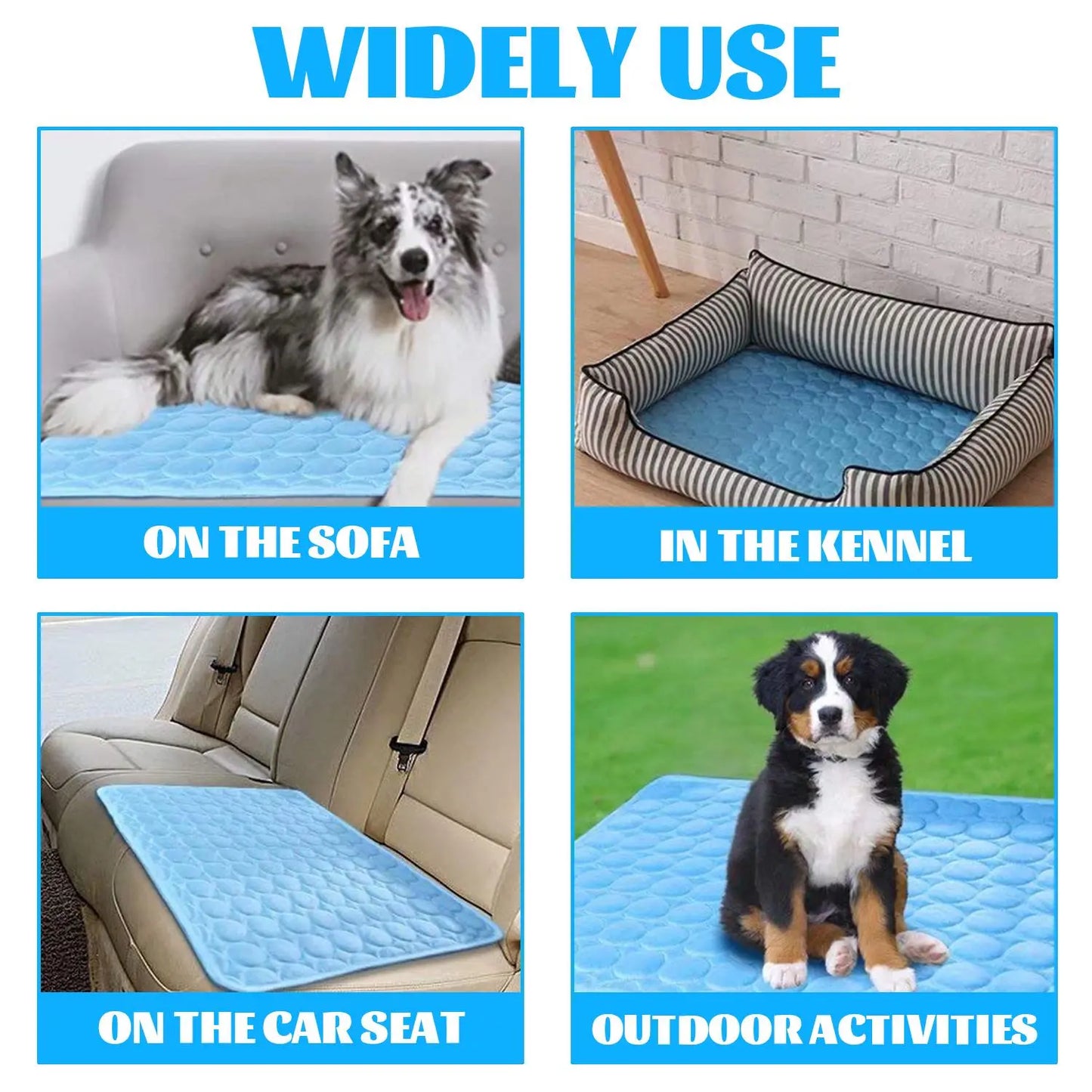 Dog Cooling Mat - Premium Ice Silk Pet Cooling Blanket for Indoor & Outdoor Use, Ideal for Kennels, Crates, and Cars (Blue, Large 28" x 22")