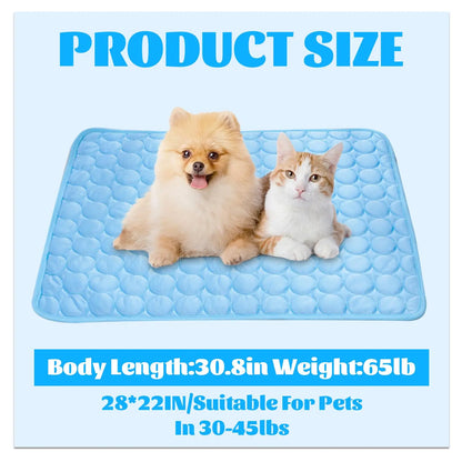 Dog Cooling Mat - Premium Ice Silk Pet Cooling Blanket for Indoor & Outdoor Use, Ideal for Kennels, Crates, and Cars (Blue, Large 28" x 22")